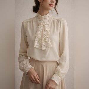Vintage Act III Ivory Lace Victorian Blouse Romantic Cottagecore Size L